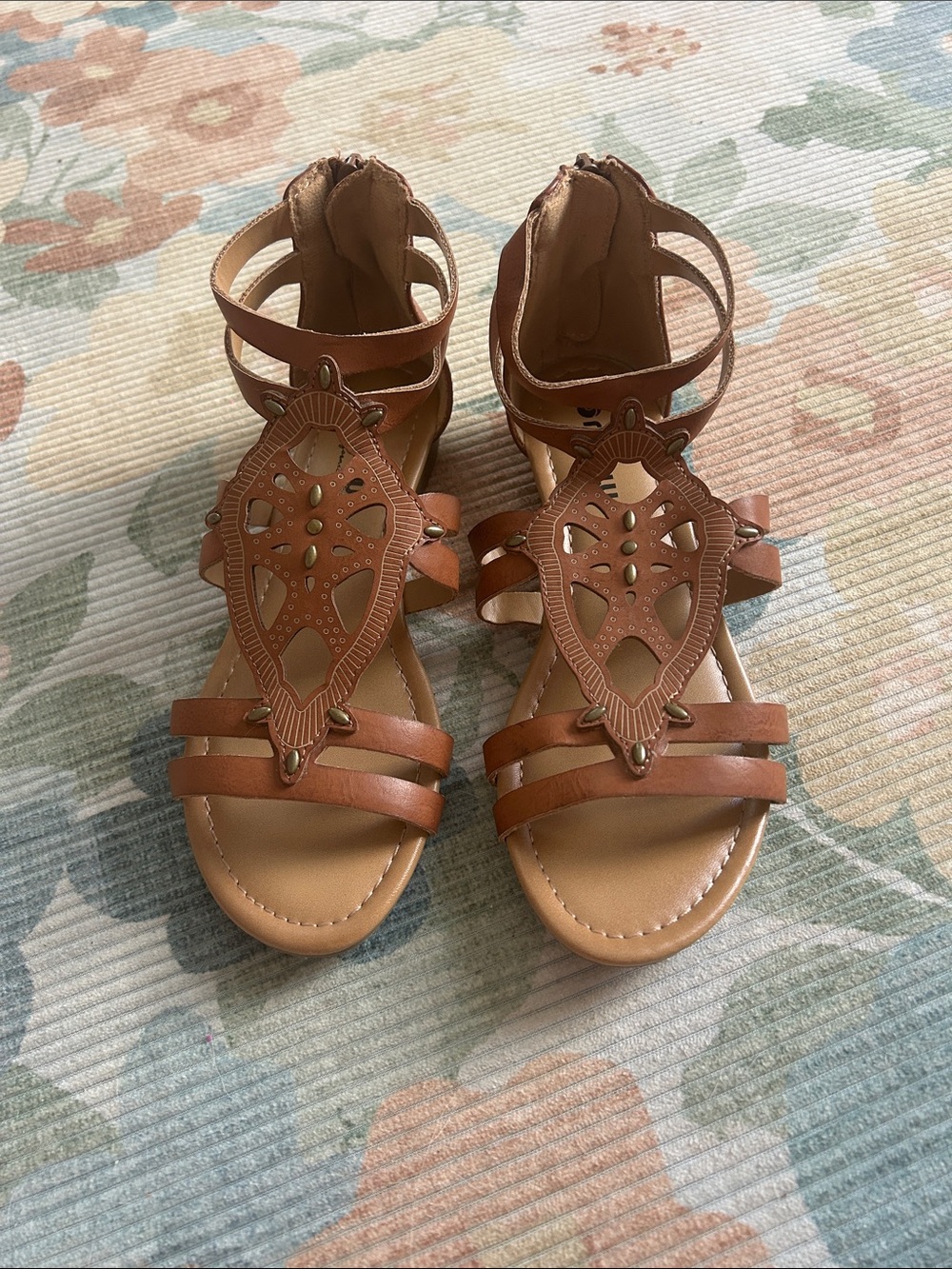 Women's Tan Cutout Gladiator Sandals with Ankle Strap